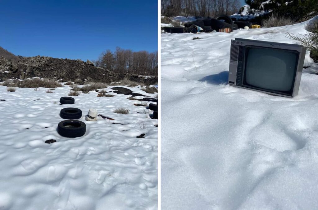 Pneumatici e televisori sull'Etna