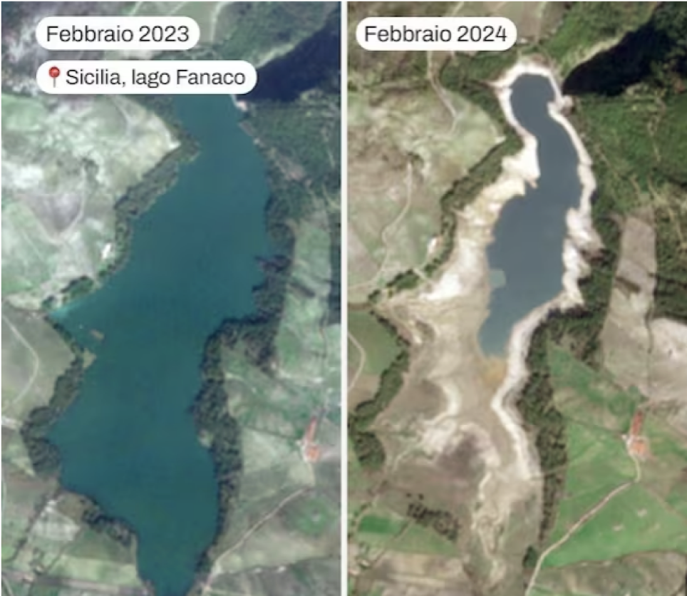 Confronto del lago Franco di Sicilia nel Febbraio 2023 e nel Febbraio 2024